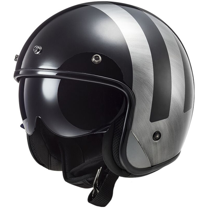 Casca de motociclete deschisa LS2 OF601 Bob II Lines blugi negri lucios