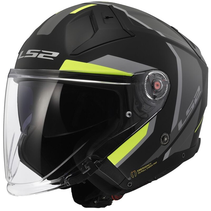 Cască de motocicletă deschisă LS2 OF603 Infinity II Focus negru-galben-fluo
