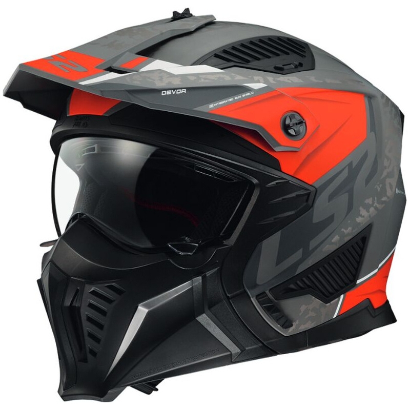 Cască de motocicletă LS2 OF606 Drifter Devor argintiu-titaniu-roșu