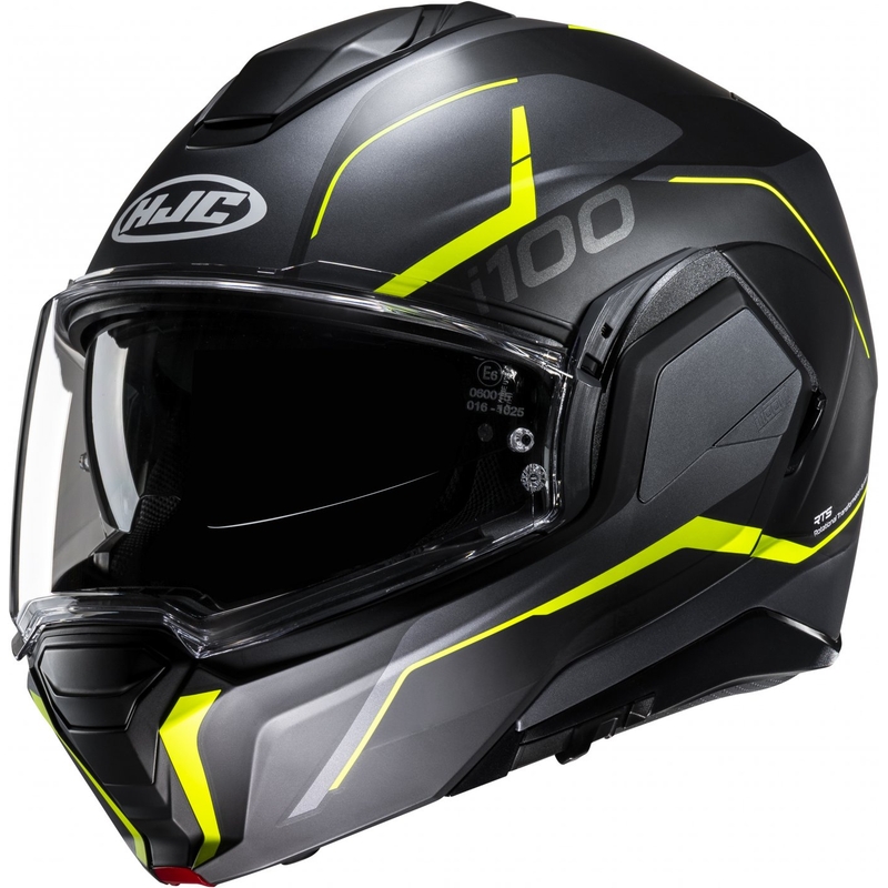 Cască de motociclist HJC i100 Lorix MC3HSF negru-cenușiu-galben cu clapeta flip-up
