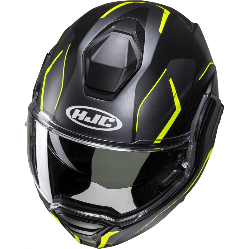 Cască de motociclist HJC i100 Lorix MC3HSF negru-cenușiu-galben cu clapeta flip-up