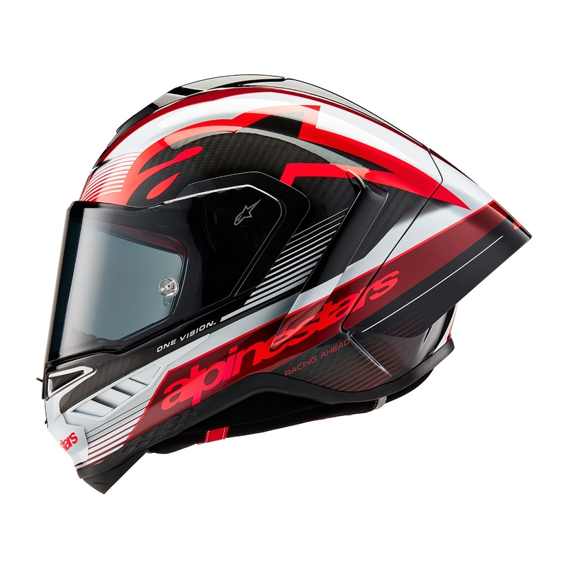 Cască de motocicletă integrală Alpinestars Supertech R-10 Team carbon roșu și alb pentru motociclete