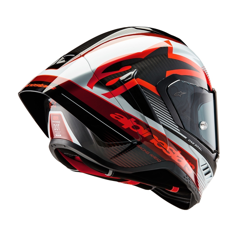 Cască de motocicletă integrală Alpinestars Supertech R-10 Team carbon roșu și alb pentru motociclete