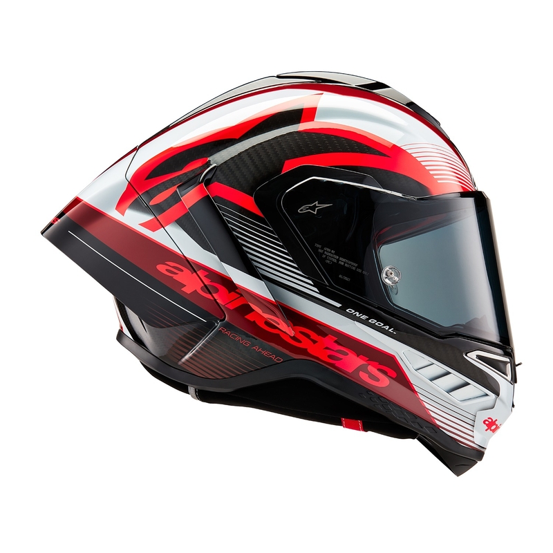 Cască de motocicletă integrală Alpinestars Supertech R-10 Team carbon roșu și alb pentru motociclete