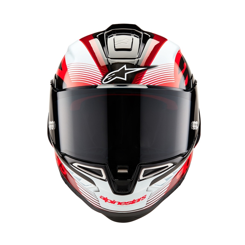 Cască de motocicletă integrală Alpinestars Supertech R-10 Team carbon roșu și alb pentru motociclete
