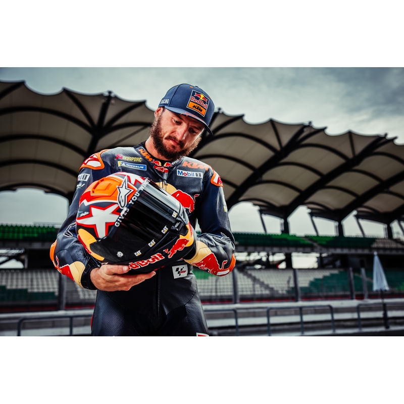 Cască de motocicletă integrală Alpinestars Supertech R-10 Team carbon roșu și alb pentru motociclete