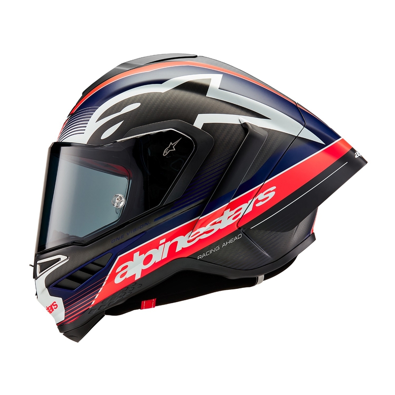 Cască integrală pentru motocicletă Alpinestars Supertech R-10 Team carbon fluo roșu-albastru-alb mat