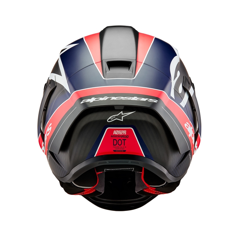 Cască integrală pentru motocicletă Alpinestars Supertech R-10 Team carbon fluo roșu-albastru-alb mat