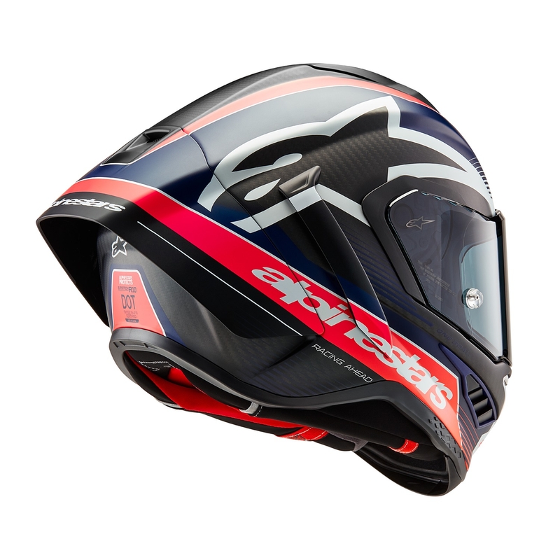 Cască integrală pentru motocicletă Alpinestars Supertech R-10 Team carbon fluo roșu-albastru-alb mat