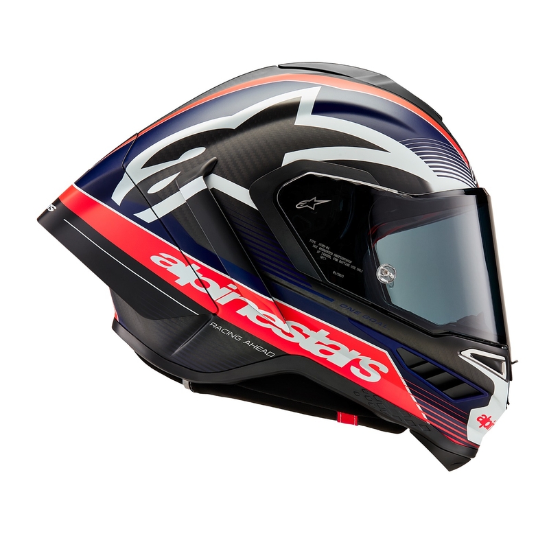 Cască integrală pentru motocicletă Alpinestars Supertech R-10 Team carbon fluo roșu-albastru-alb mat