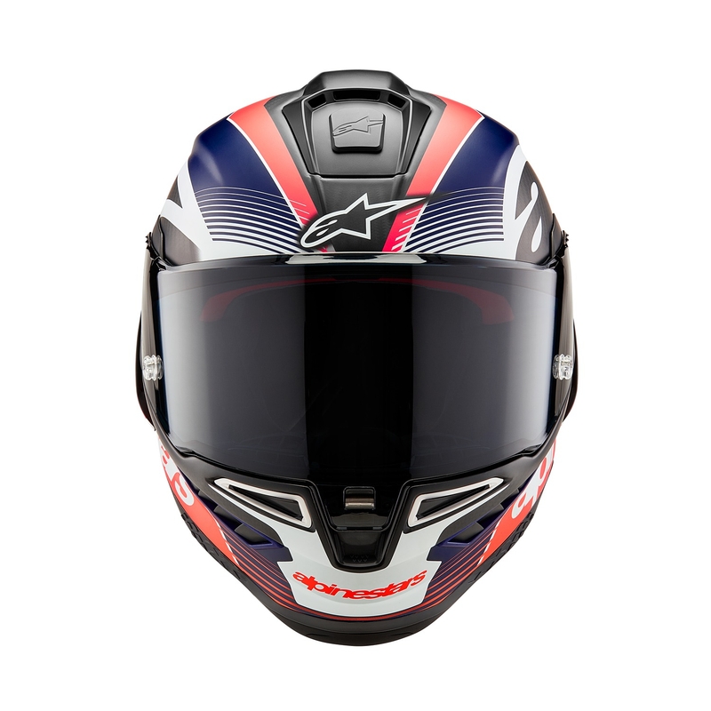 Cască integrală pentru motocicletă Alpinestars Supertech R-10 Team carbon fluo roșu-albastru-alb mat