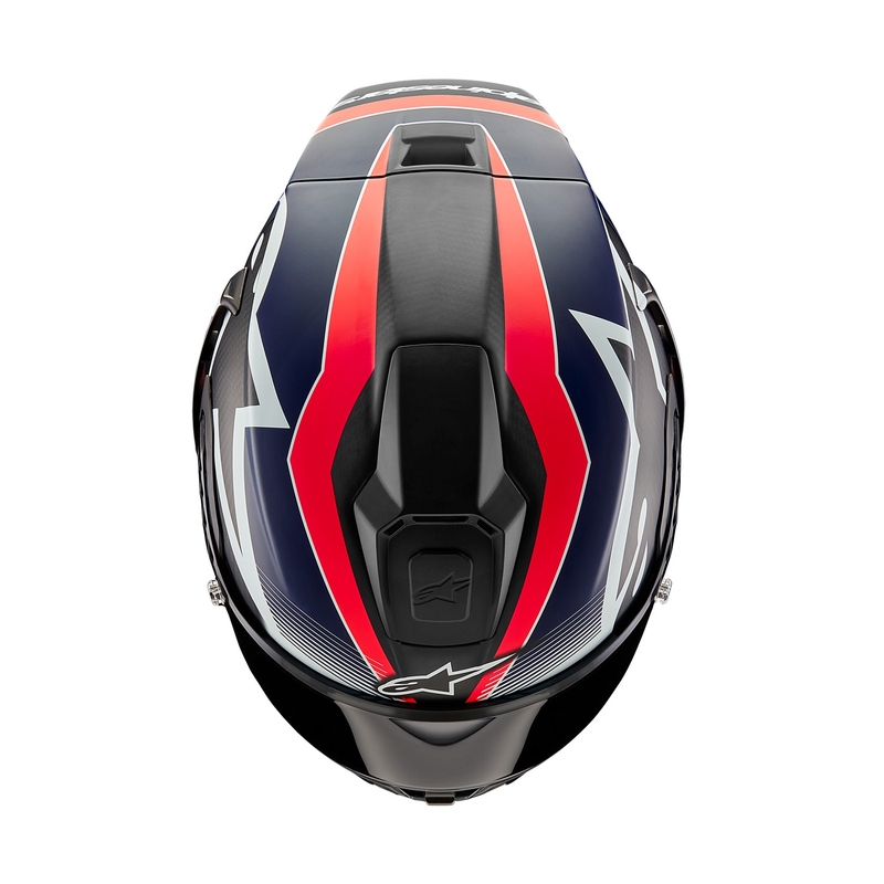 Cască integrală pentru motocicletă Alpinestars Supertech R-10 Team carbon fluo roșu-albastru-alb mat