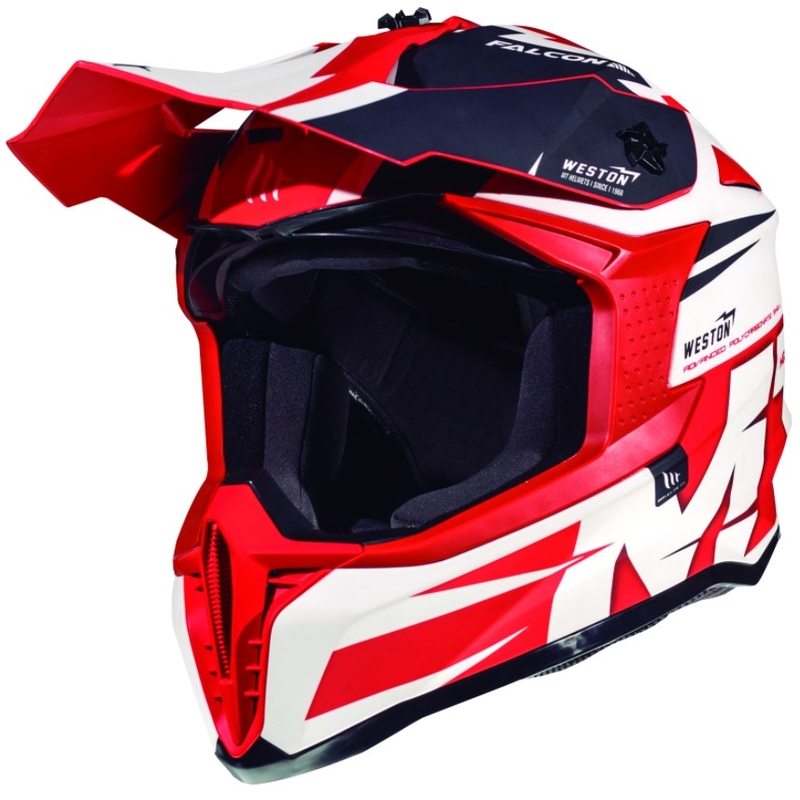 MT Falcon Weston cască de motocross roșu și alb