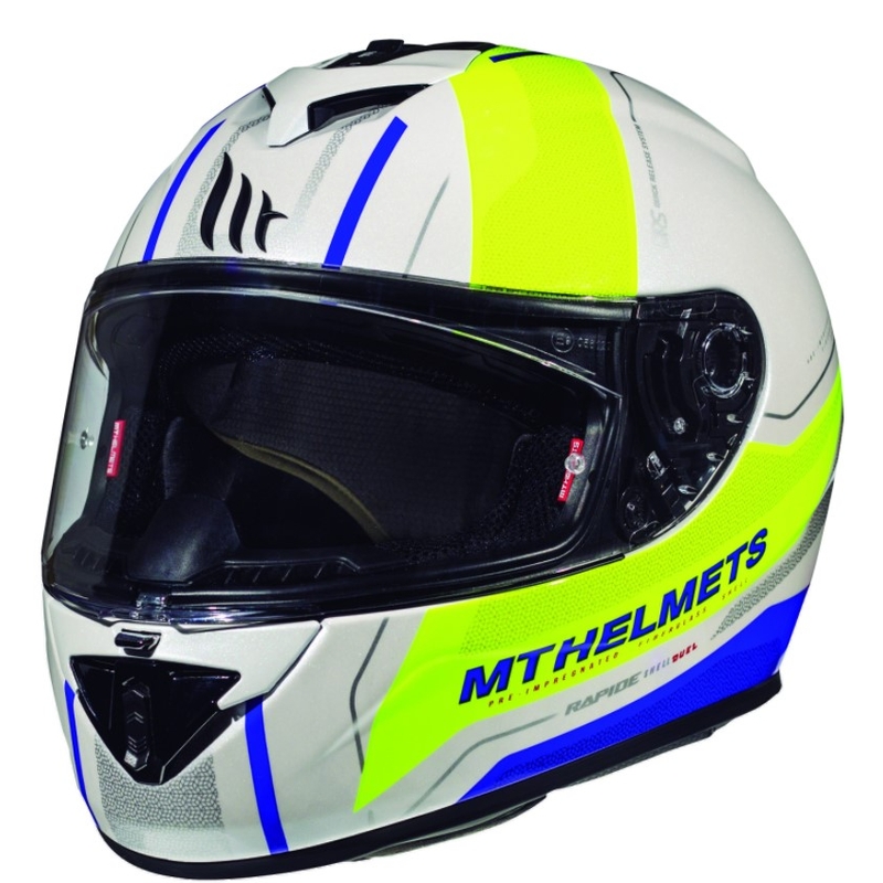 Cască integrală MT Rapide Duel alb-albastru-galben-fluo