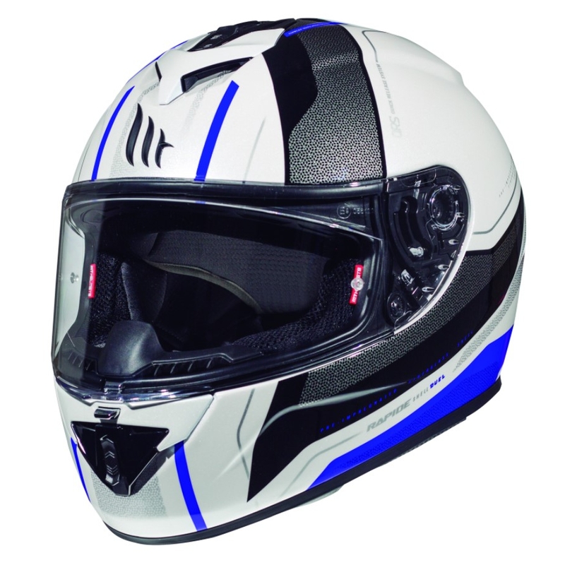 Cască de motociclist MT Rapide Duel integrală alb-albastru