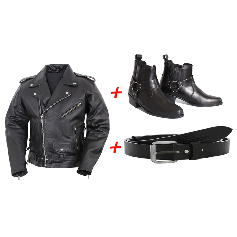 SET: Cizme de cal RSA KW + Curea din piele RSA Classic + Jachetă din piele RSA Crooked