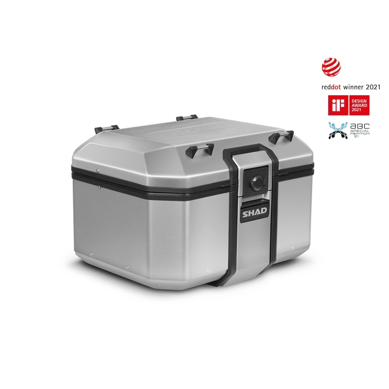 Set complet de cutii aluminiu SHAD TERRA, 48L cutie centrala si 36L / 47L cutii laterale, incluzand set de montaj si placa SHAD MOTO GUZZI V 85 TT