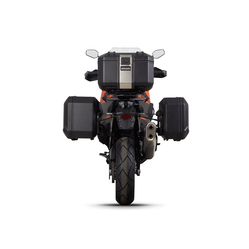 Set complet de cutii de aluminiu SHAD TERRA, 37L cutie centrala si 36L / 47L cutii laterale, incluzand set de montaj si placa SHAD KTM Super Adventure 1290 (R, S)