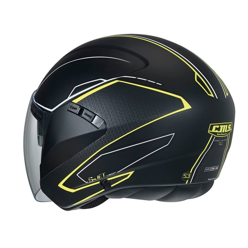 Cască de motocicletă deschisă CMS S-JET Vision negru-galben-fluo