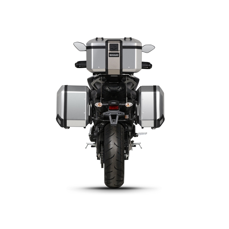 Set complet cutii aluminiu SHAD TERRA (negru), 37L cutie centrala   36L / 47L cutii laterale, incluzand kit montare si placa SHAD YAMAHA MT-09 Tracer / Tracer 900