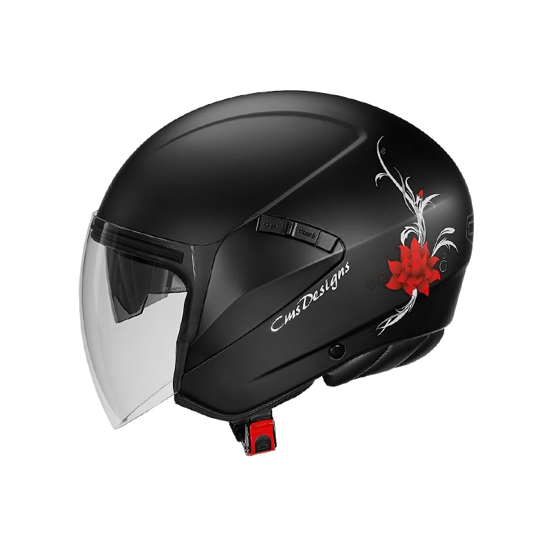 Cască de motocicletă deschisă CMS S-JET Rose Rose negru-roșu