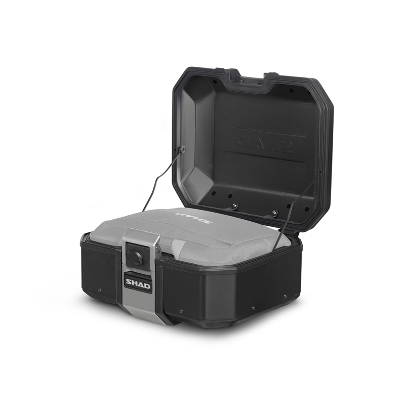 Set complet de cutii de aluminiu SHAD TERRA NEGRU, 37L cutie centrala si 36L / 36L cutii laterale, incluzand kit montaj si placa SHAD SUZUKI DL 650 V-Strom