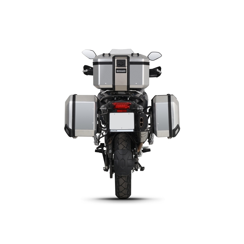 Set complet de cutii de aluminiu SHAD TERRA, 48L cutie centrala  si  47L / 47L cutii laterale, incluzand kit montaj si placa SHAD Benelli TRK 502 X 2022 -