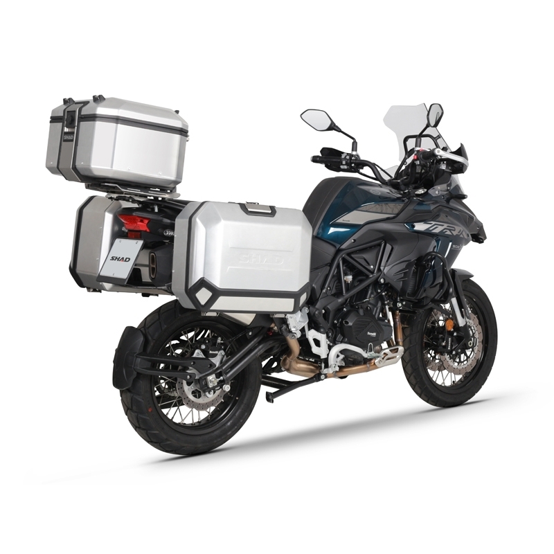 Complete set of aluminum cases SHAD TERRA, 55L topcase + 36L / 47L side cases, including mounting kit and plate SHAD Benelli TRK 502 X 2022 -