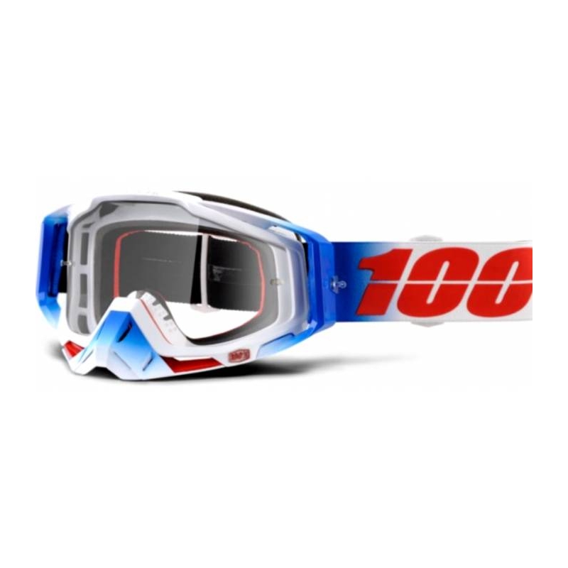 Ochelari de protecție 100% Racecraft Fourth albastru-alb-roșu (plexi transparent)