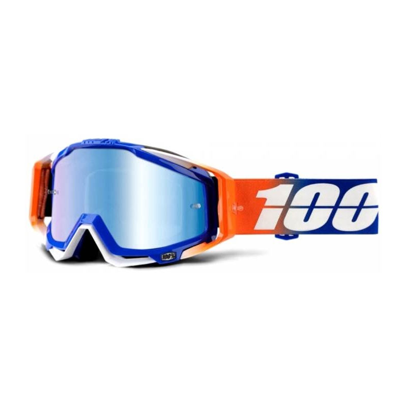 Ochelari de protecție 100% Racecraft Roxburry albastru-alb-alb-portocaliu (plexi cromat albastru + plexi transparent)