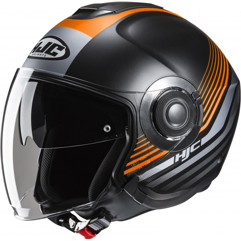 Cască de motocicletă deschisă HJC i40N Dova MC7SF negru-gri-portocaliu
