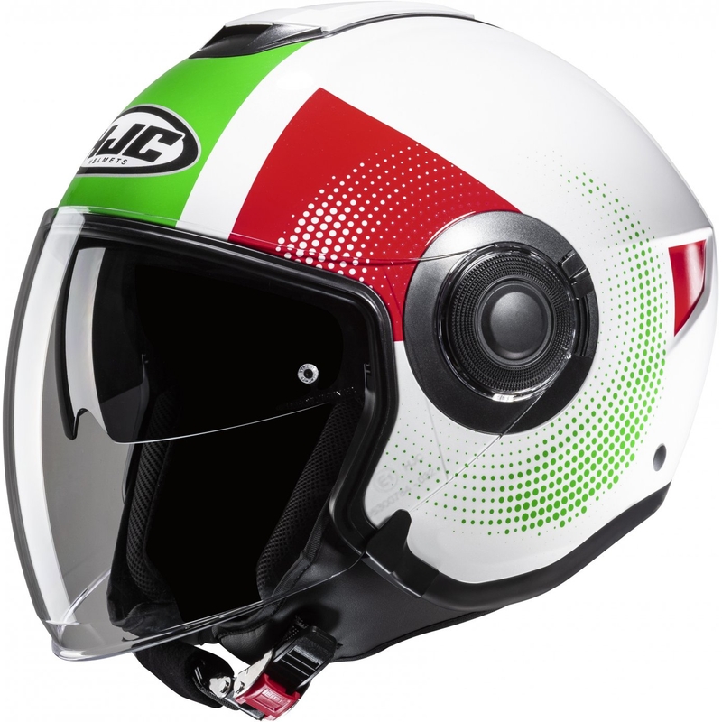 Cască de motocicletă deschisă HJC i40N Pyle MC41 roșu-verde-alb