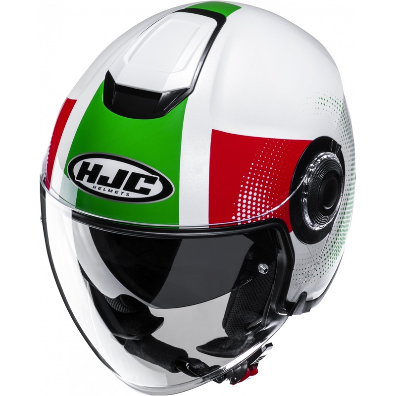 Cască de motocicletă deschisă HJC i40N Pyle MC41 roșu-verde-alb