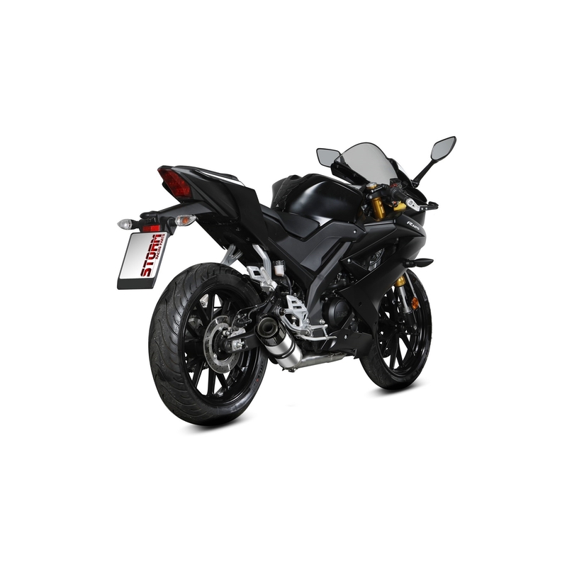 Sistem de evacuare complet 1x1 STORM GP Stainless Steel with carbon cap pentru YAMAHA YZF-R 125 2019-2024, YAMAHA MT 125 2015-2024