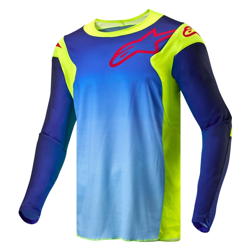 Tricou motocross Alpinestars Racer Hoen galben fluo-albastru-rosu
