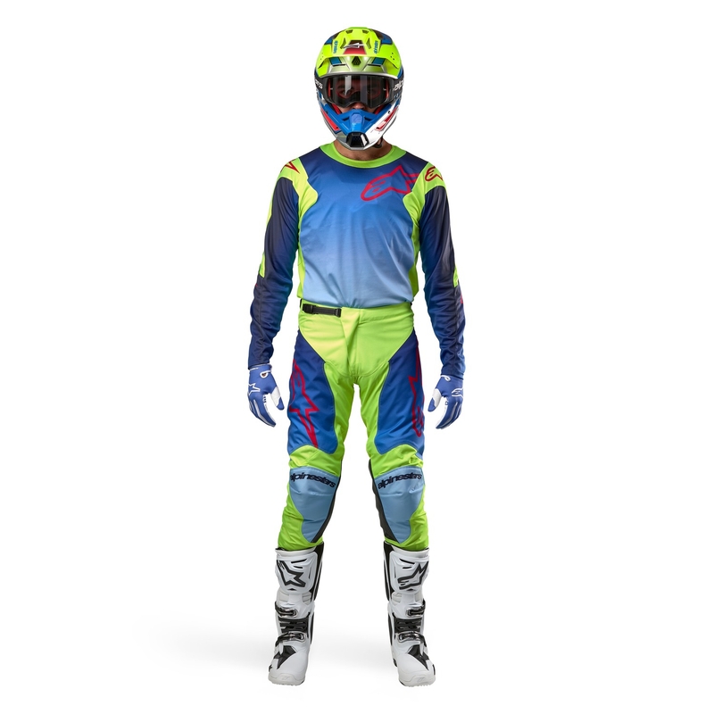 Tricou motocross Alpinestars Racer Hoen galben fluo-albastru-rosu