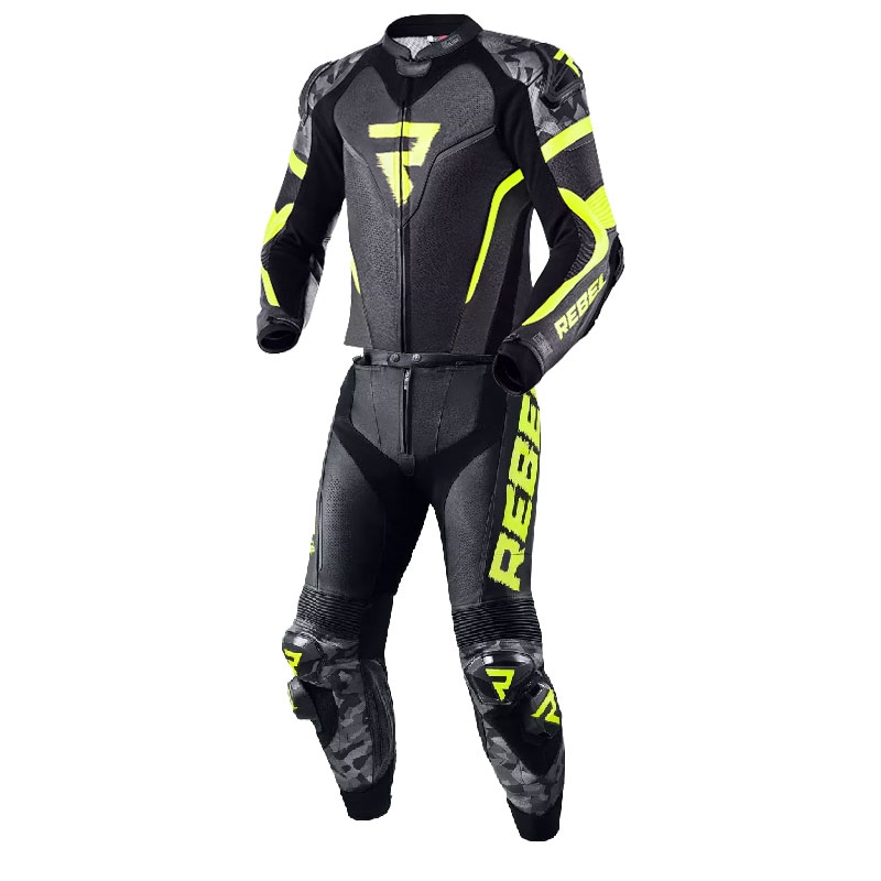 Costum moto Rebelhorn Rebel negru-gri-galben fluo