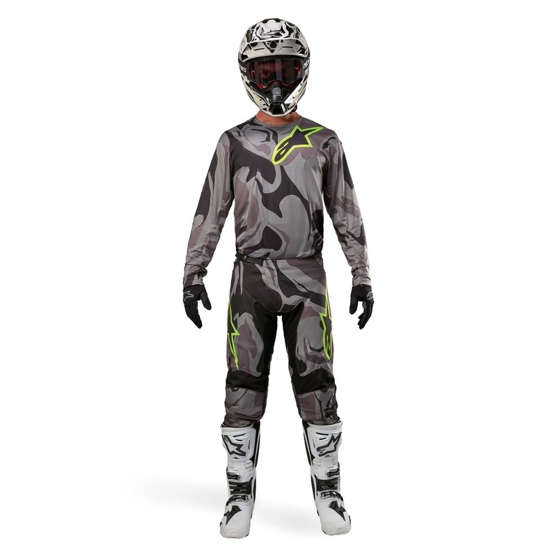 Pantaloni motocross Alpinestars Racer Tactical gri camo-galben fluo-negru