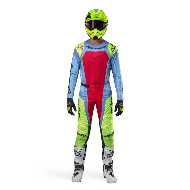Pantaloni motocross Alpinestars Techstar Ocuri albastru deschis-galben fluo-rosu