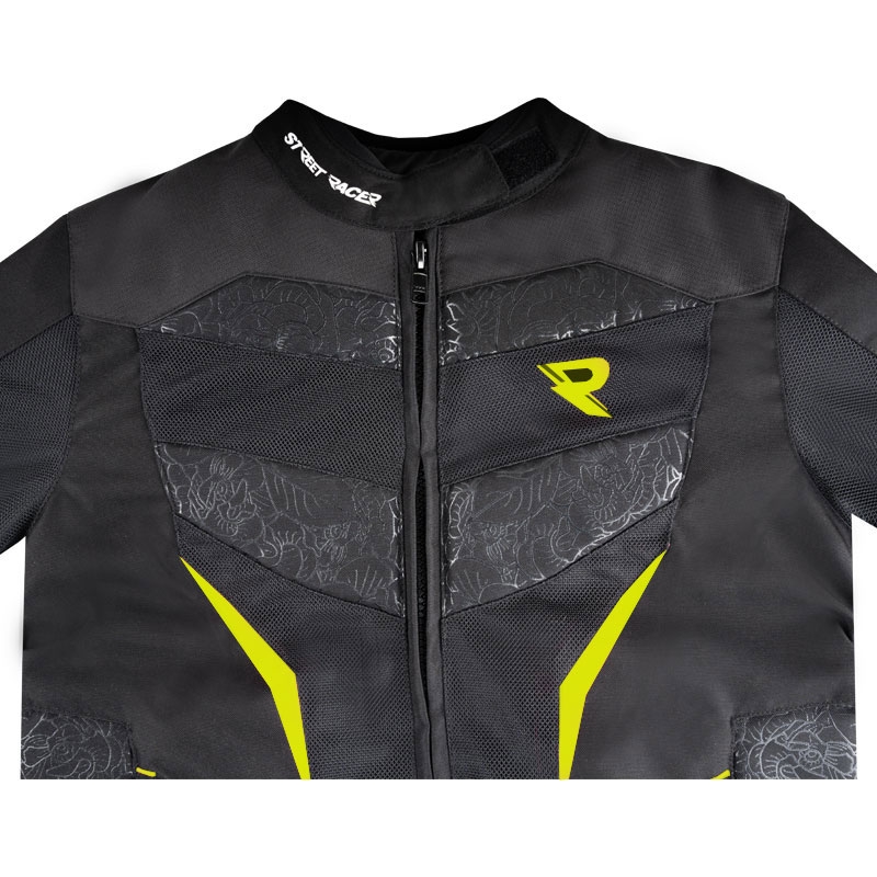 Geaca moto dama Street Racer Rose Air negru-galben fluo