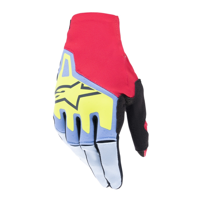 Mănuși de motocross Alpinestars Techstar albastru deschis-roșu-galben fluo-negru