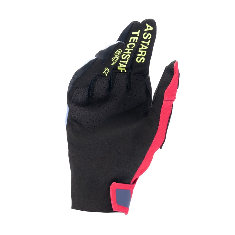 Mănuși de motocross Alpinestars Techstar albastru deschis-roșu-galben fluo-negru