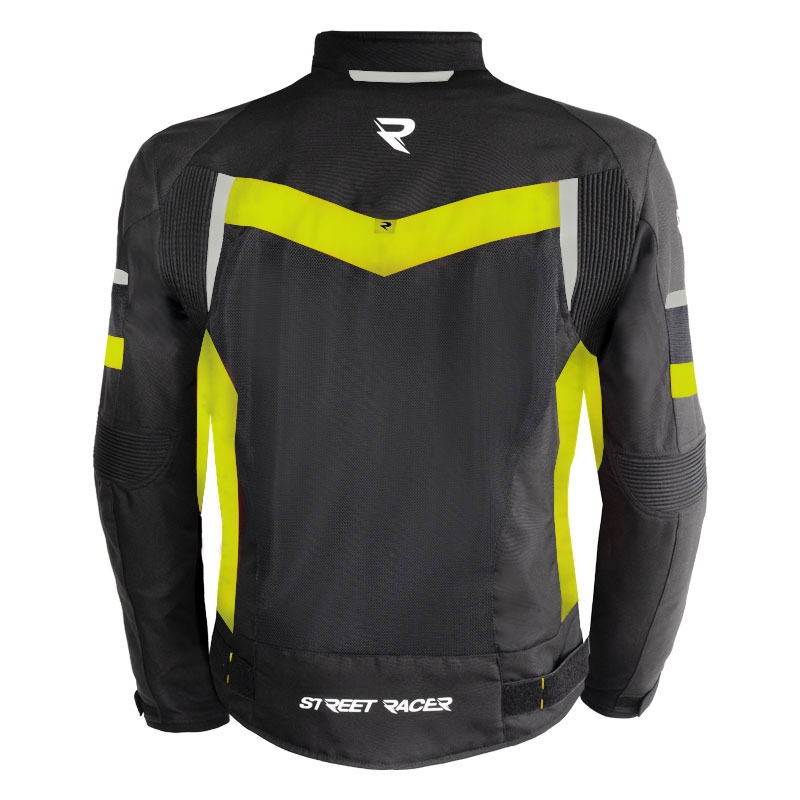Geacă de motocicletă Street Racer Evans Air negru-galben fluo