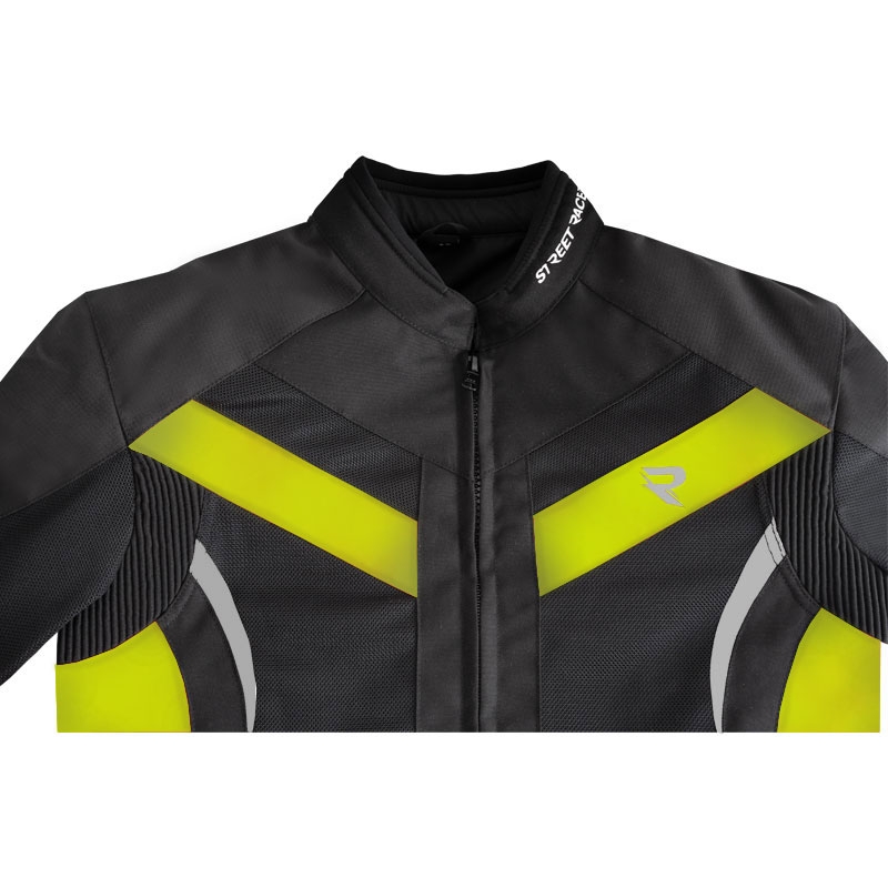 Geacă de motocicletă Street Racer Evans Air negru-galben fluo