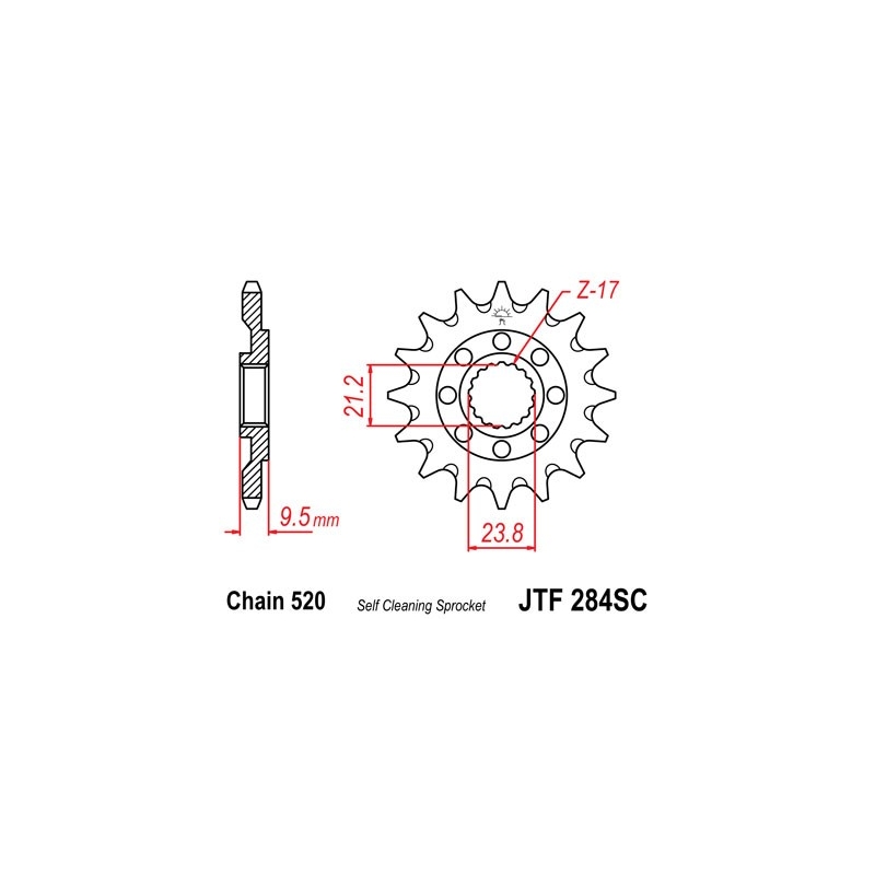 Pinion fata JT 14T, 520 Self Cleaning Lightweight