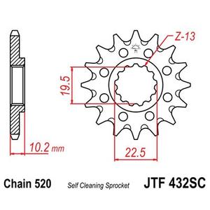 Pinion fata JT JTF 432-13SC 13T, 520 Self Cleaning Lightweight