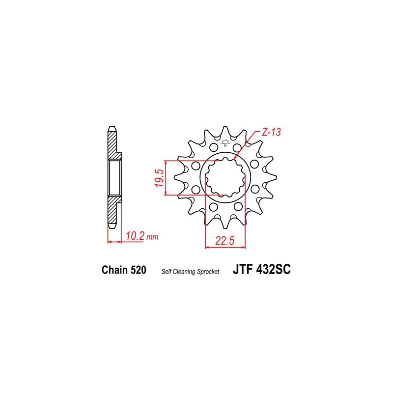 Pinion fata JT 13T, 520 Self Cleaning Lightweight