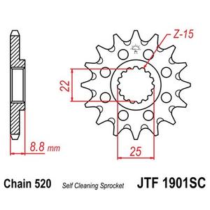Pinion fata JT JTF 1901-14SC 14T, 520 Self Cleaning Lightweight