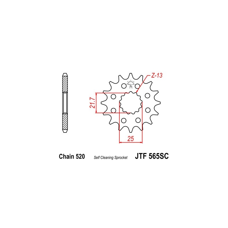 Pinion fata JT 13T, 520 Self Cleaning Lightweight