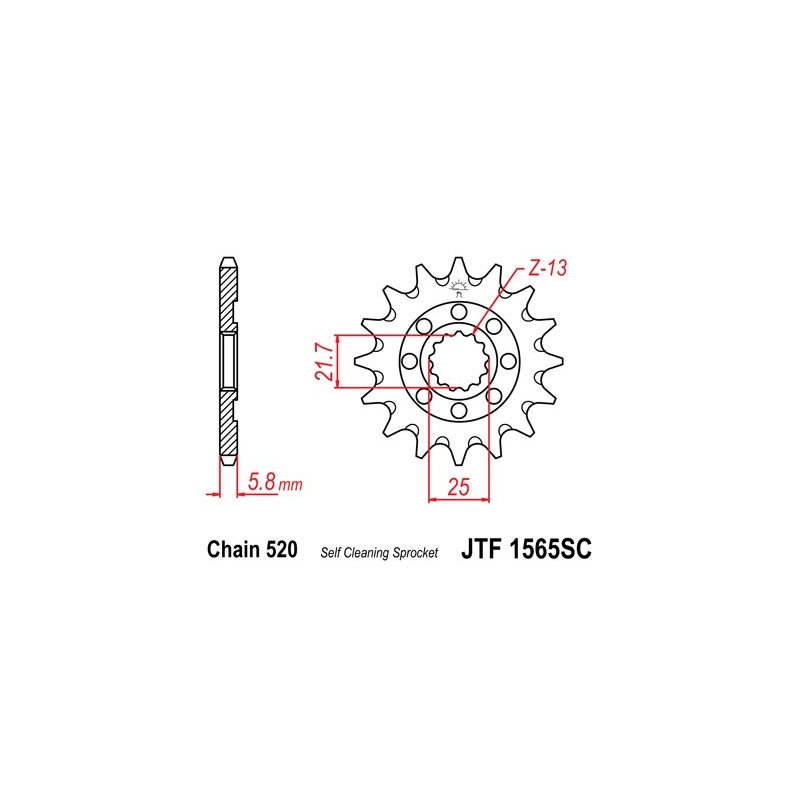 Pinion fata JT 13T, 520 Self Cleaning Lightweight